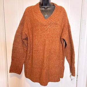 Elegant Rust V-Neck Women's Sweater